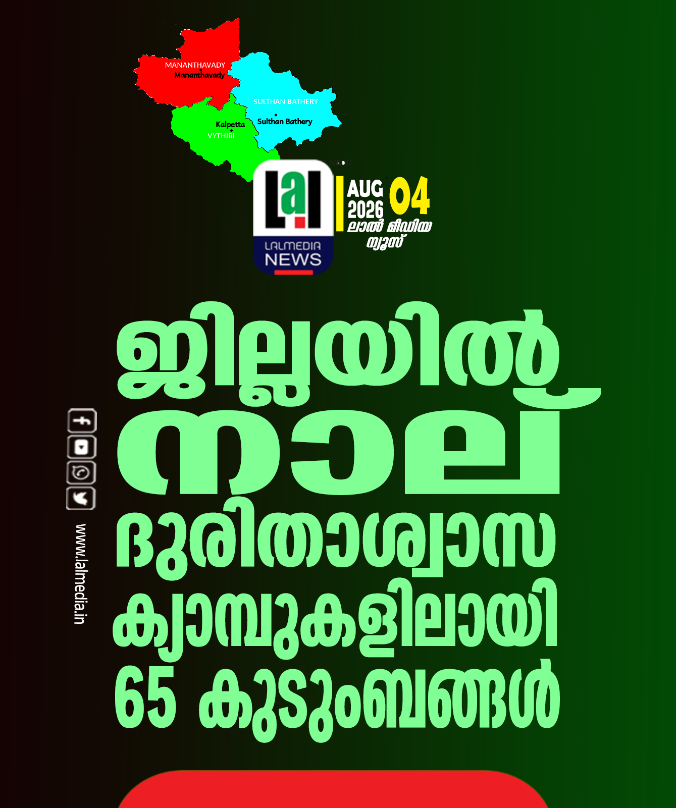 ജില്ലയിൽ നാല് ദുരിതാശ്വാസ ക്യാമ്പുകളിലായി 65 കുടുംബങ്ങൾ